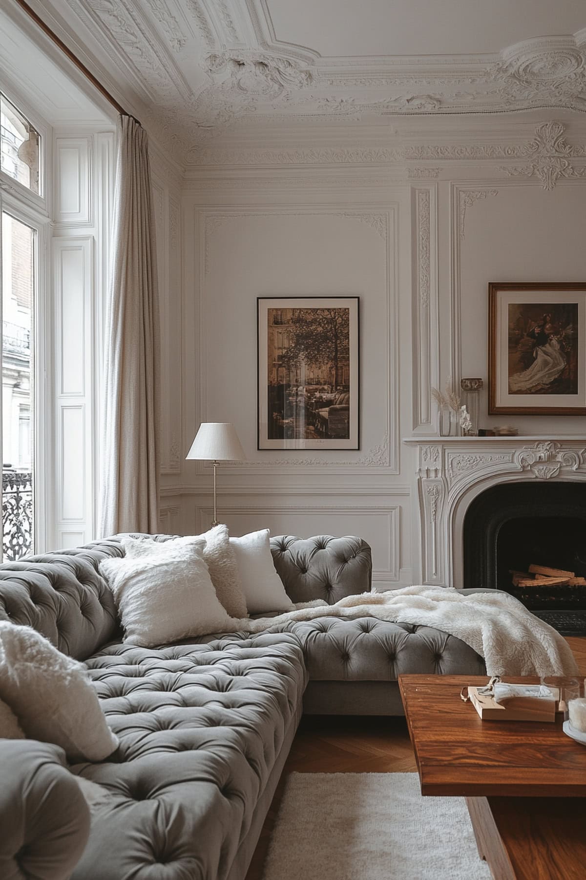 Traditional White and Grey Apartment Living Room - 01