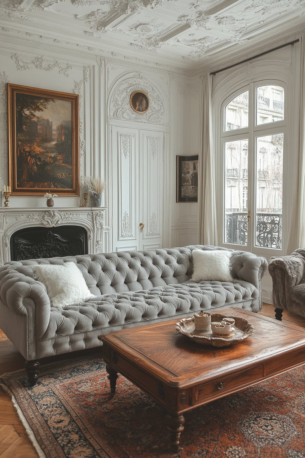 Traditional White and Grey Apartment Living Room - 02