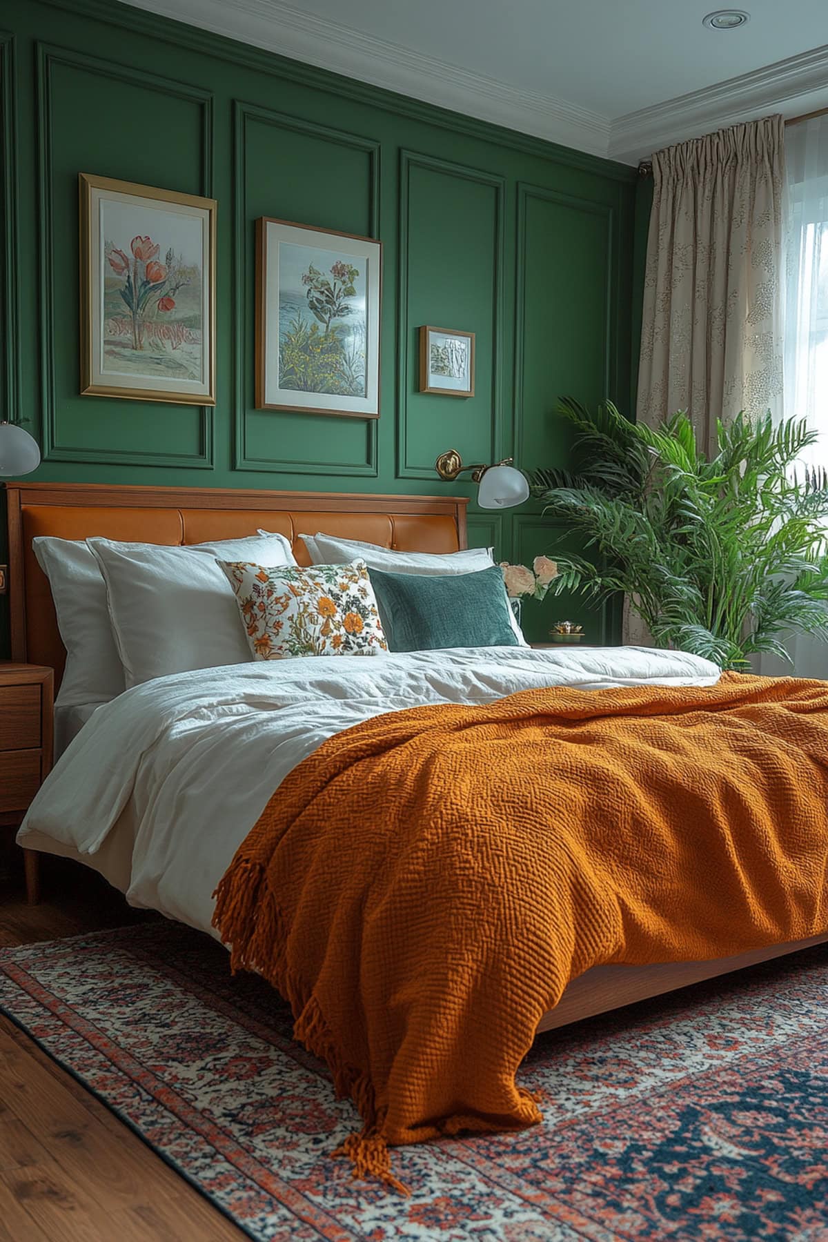 Transitional Forest Green Apartment Bedroom - 02