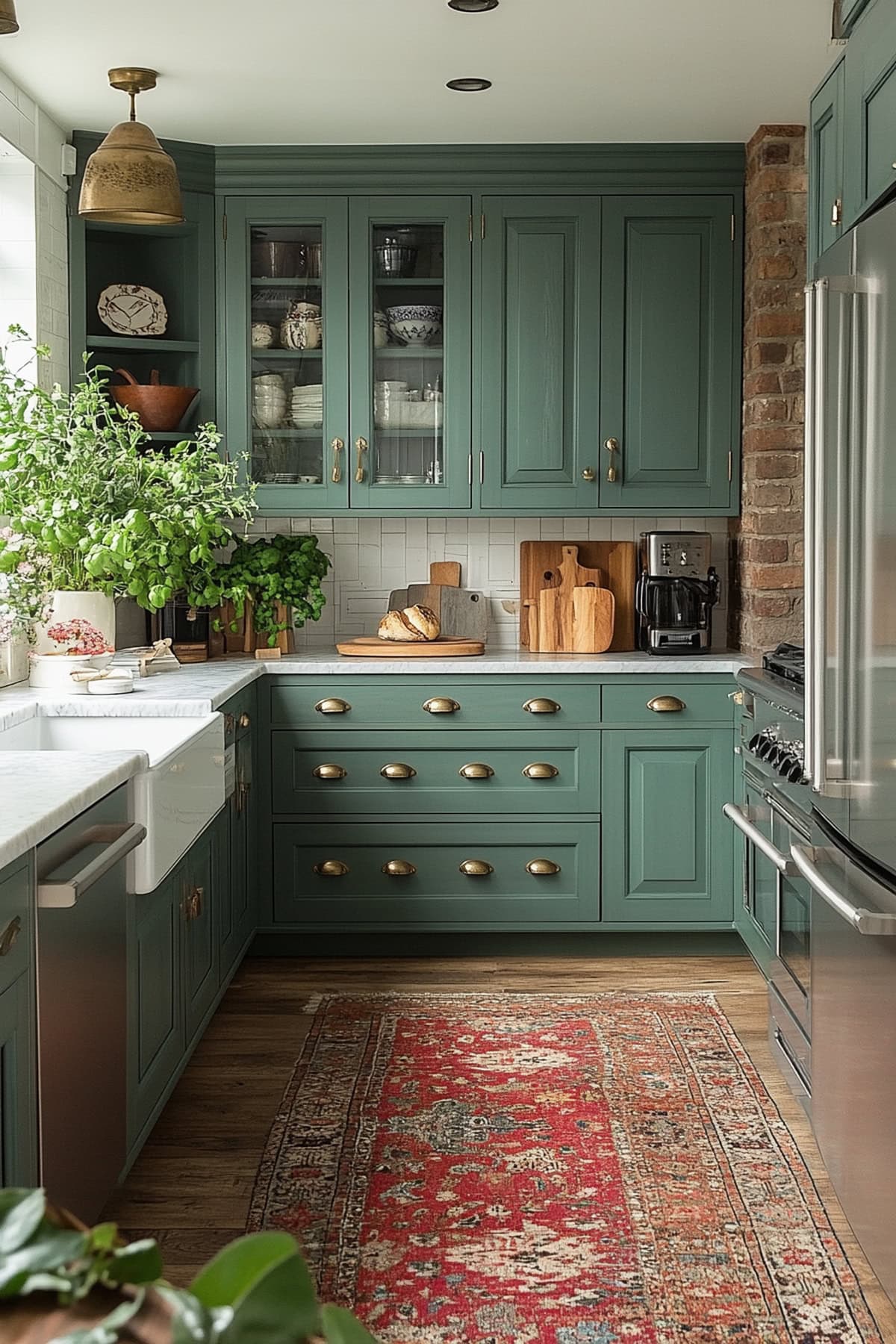 Transitional Forest Green Apartment Kitchen - 01