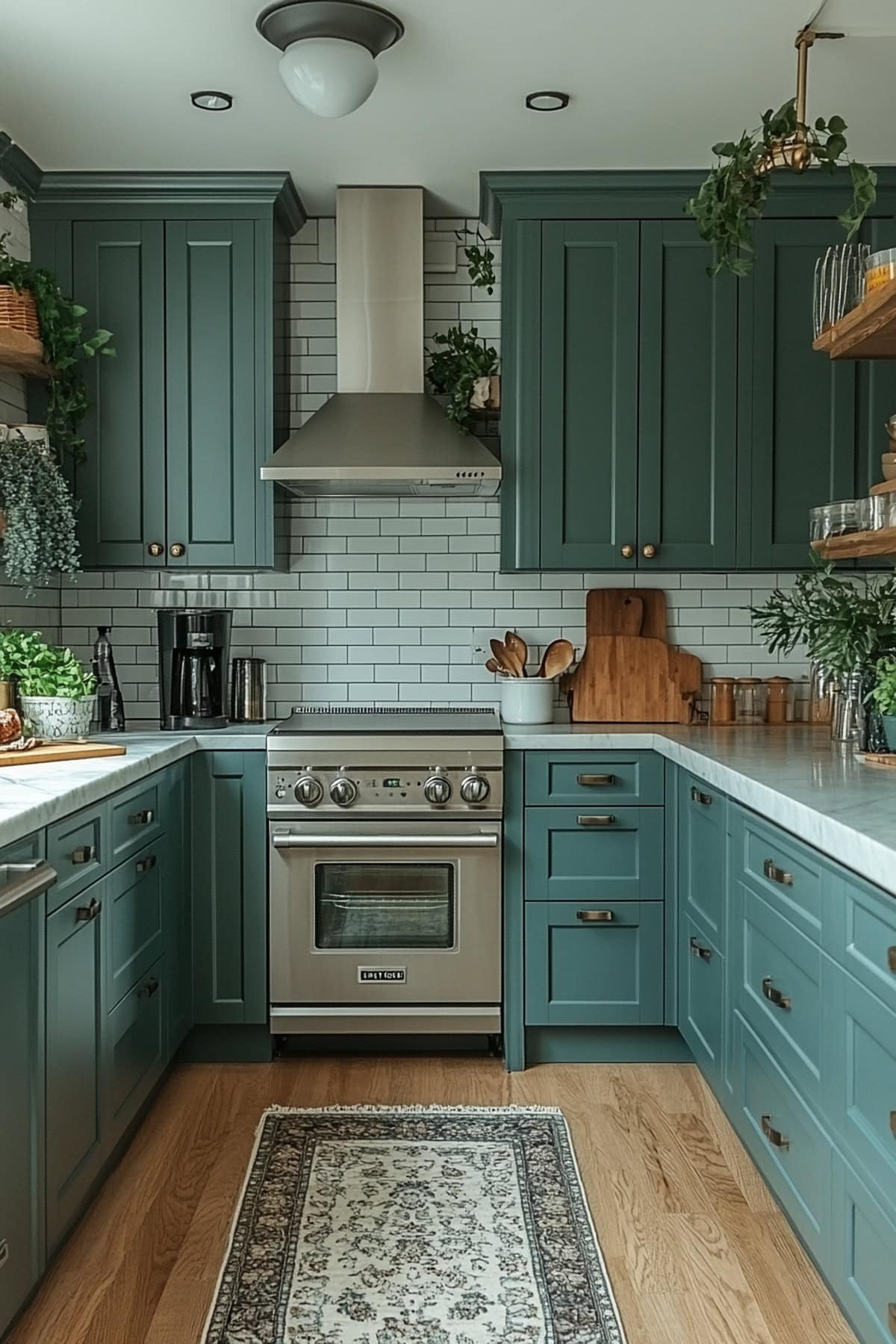 Transitional Forest Green Apartment Kitchen - 02