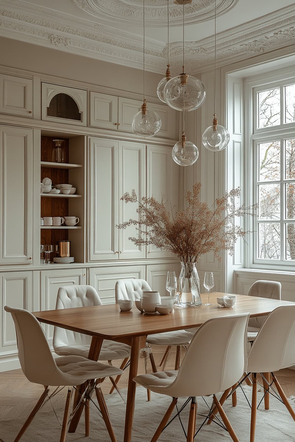 Transitional Ivory Apartment Dining Room - 02