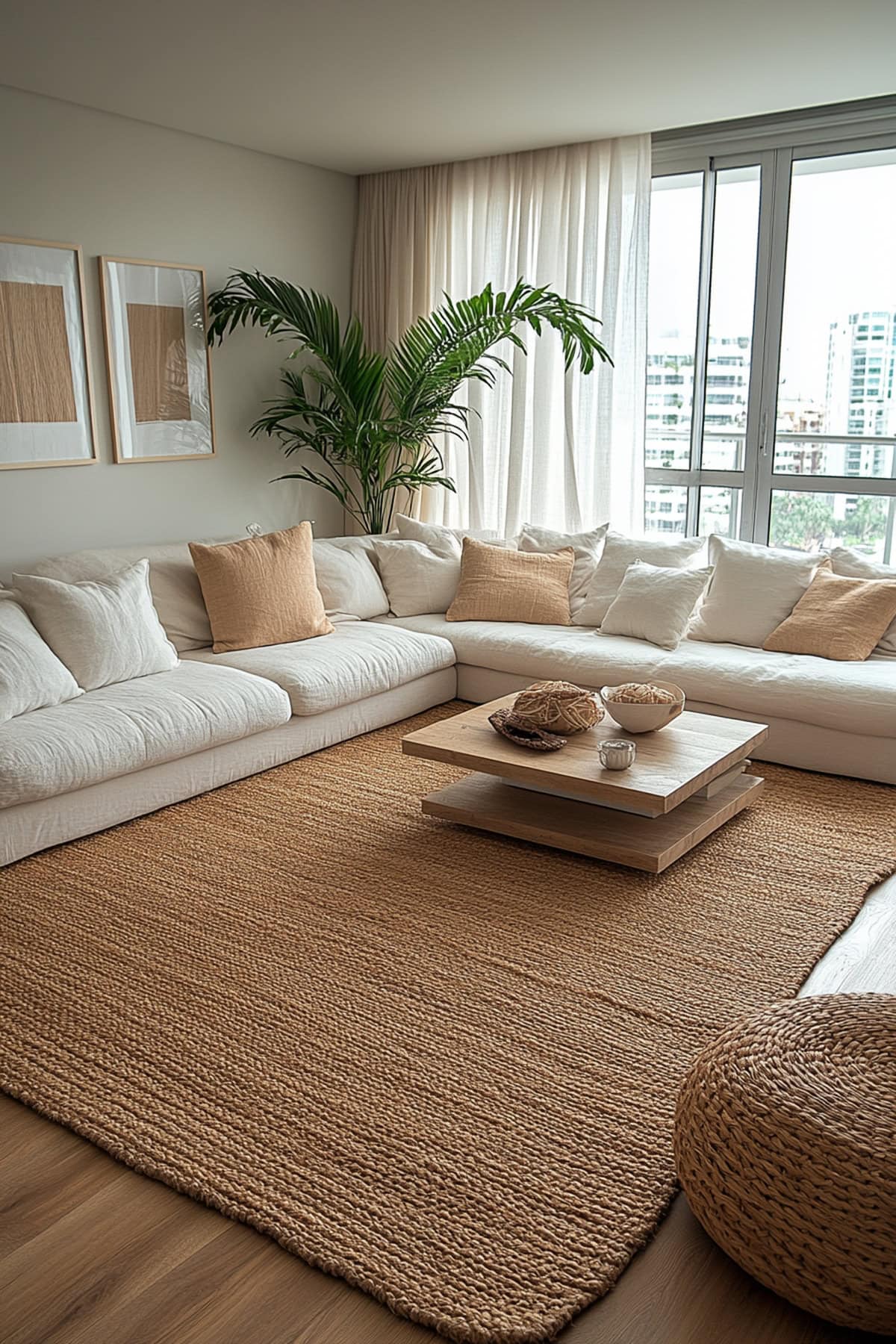 Transitional Ivory Apartment Living Room - 01