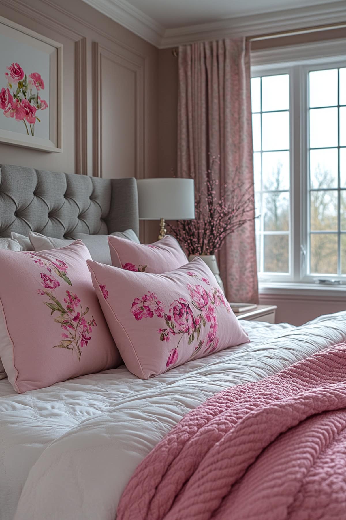 Transitional Pink and Grey Bedroom - 01