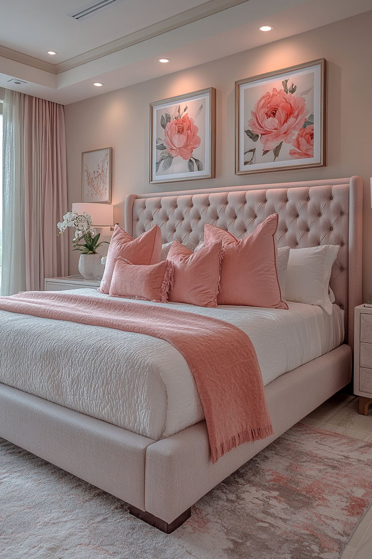 Transitional Pink and Grey Bedroom - 02