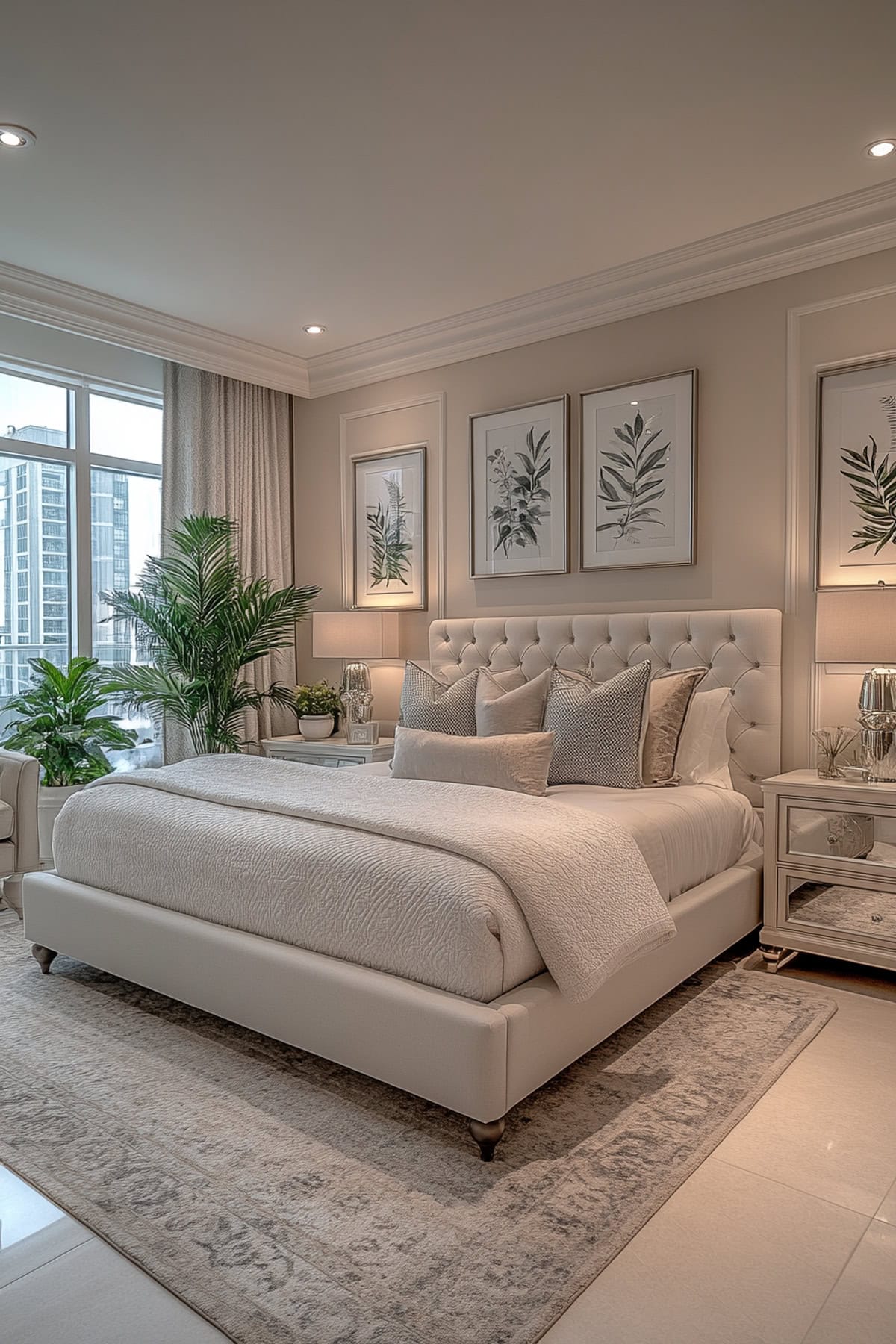 Transitional White and Grey Apartment Bedroom - 01