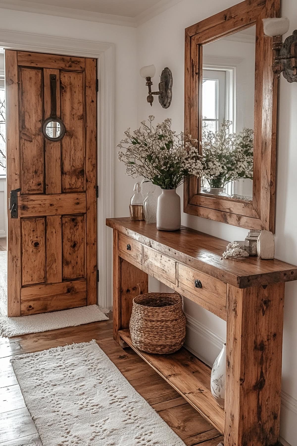 Create a welcoming entrance with white and wood decor. See how to make a great first impression in your home.