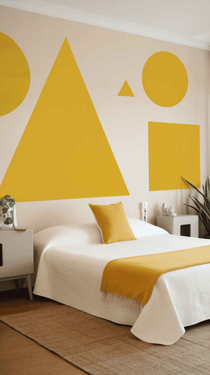 Yellow wall decor in a cozy bedroom