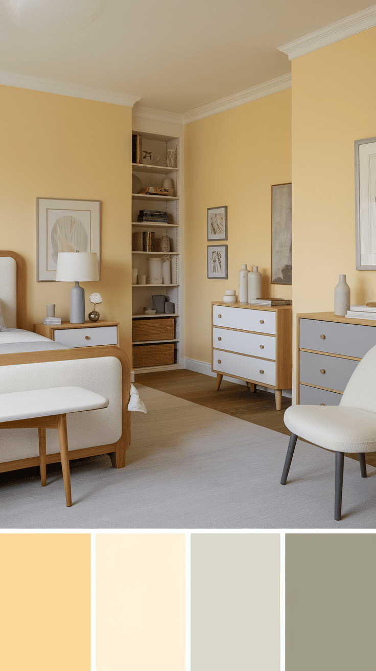 A well-decorated room featuring complementary furniture choices in soft colors.