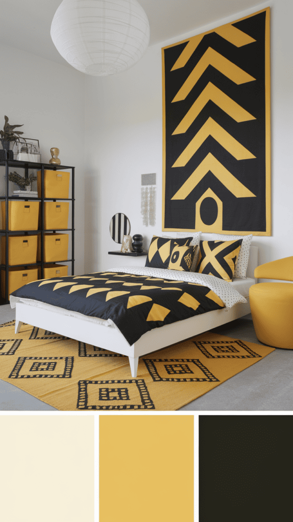 11+ Chic Color Combinations for a Stylish White black and yellow bedroom