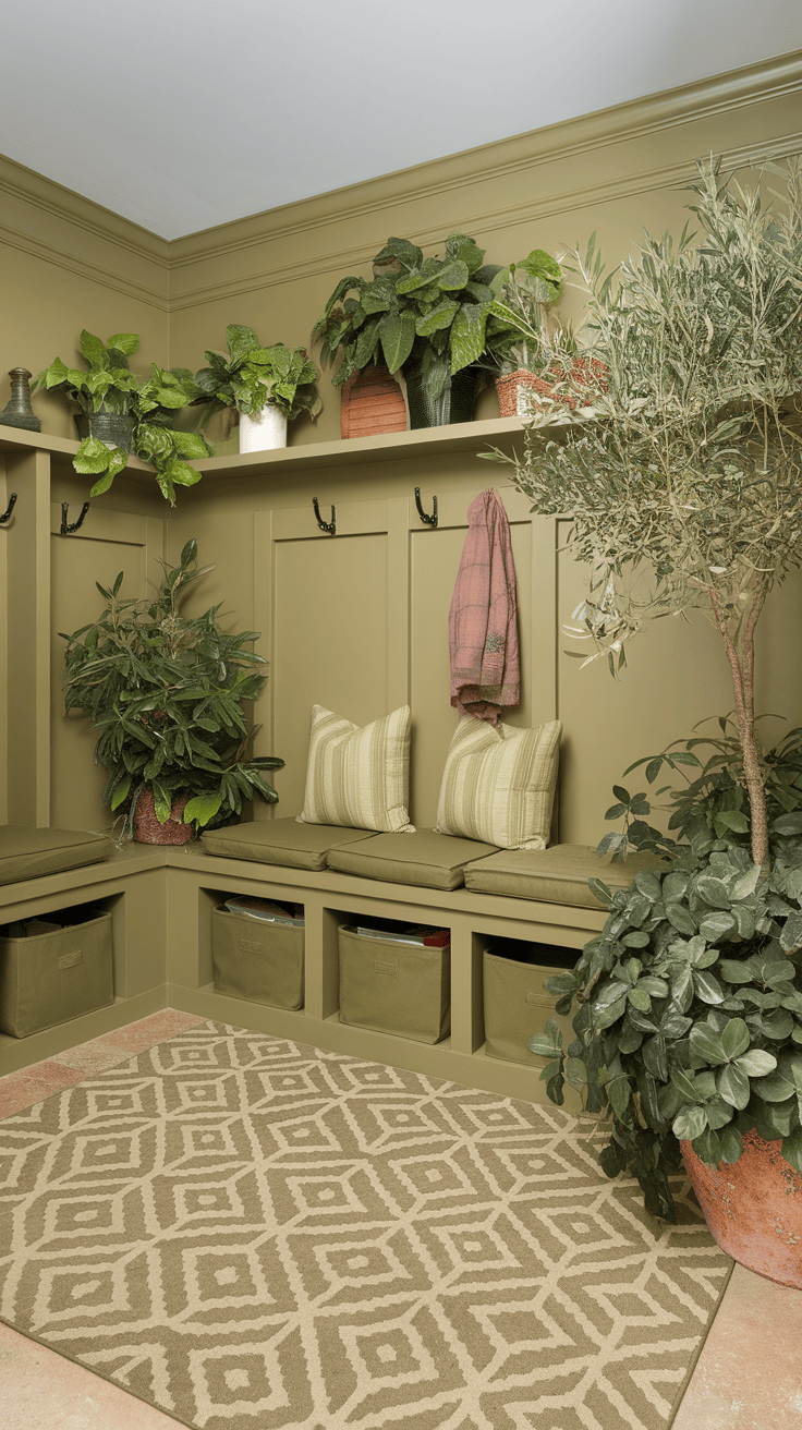 Cozy indoor space filled with various plants and a comfortable seating area.