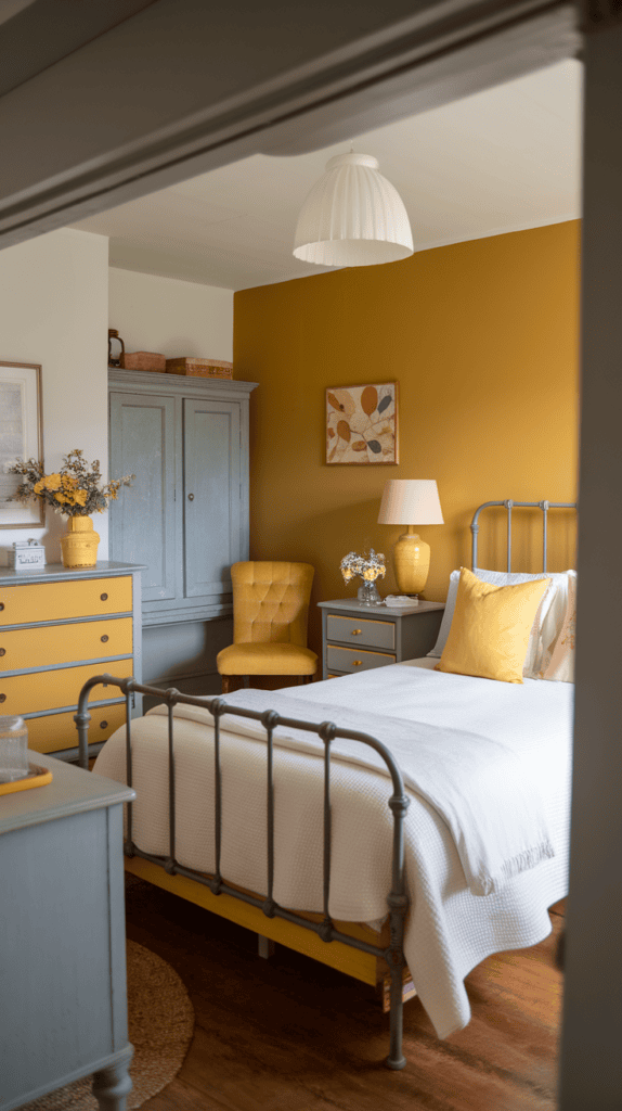 10 Inspiring Yellow and Grey Farmhouse Bedroom Ideas
