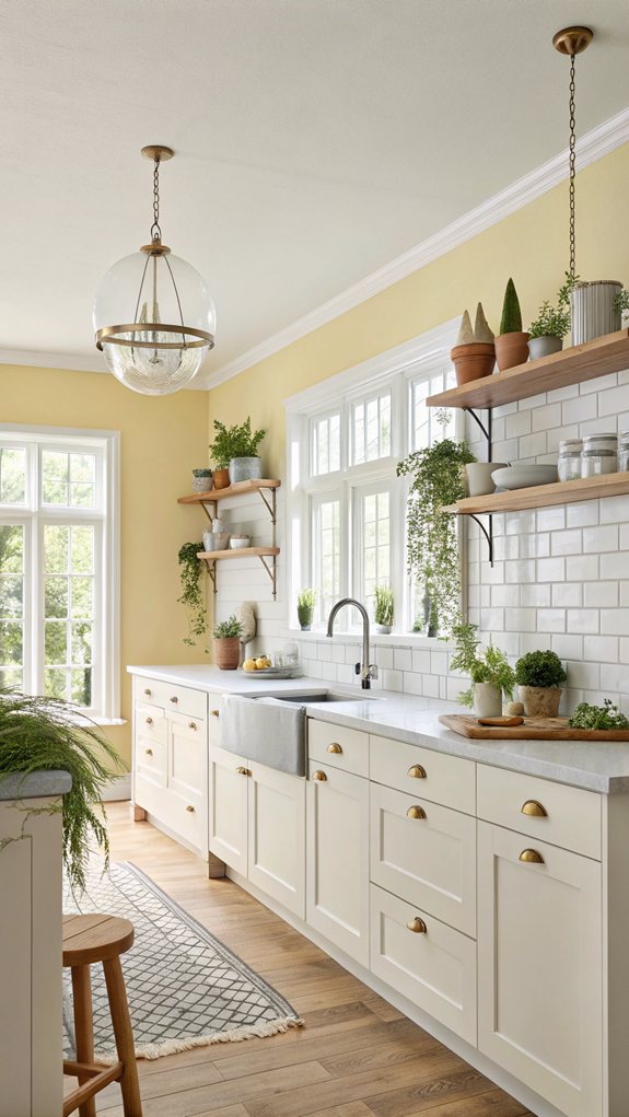 botanical themed yellow kitchen