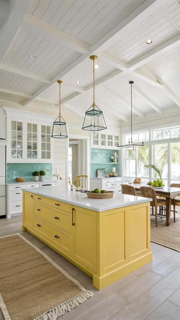 bright coastal kitchen islands