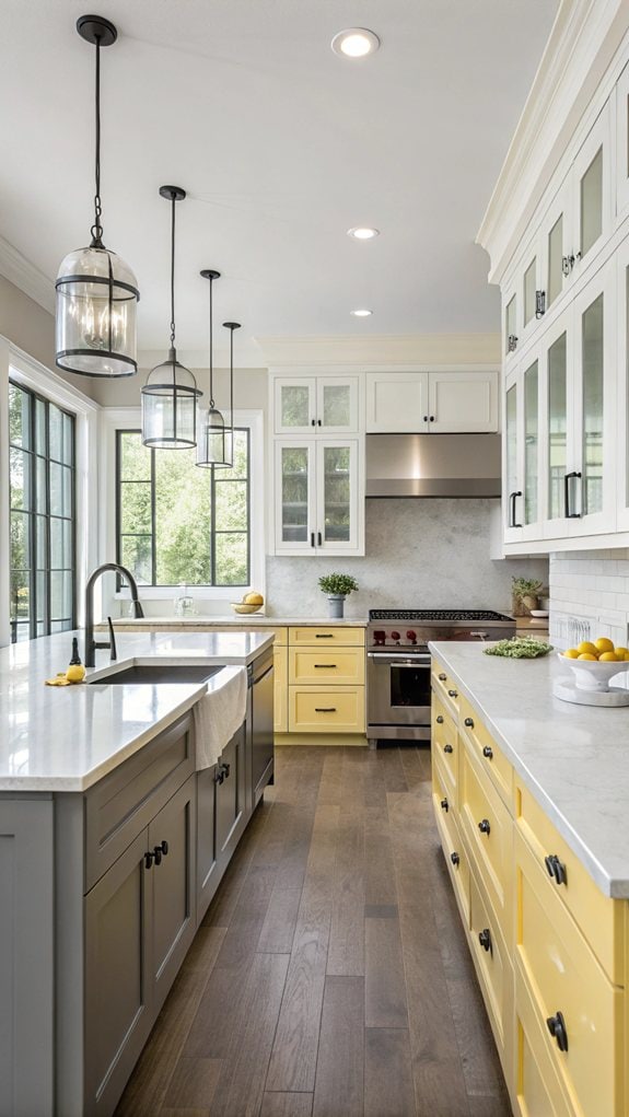 contemporary yellow gray kitchen