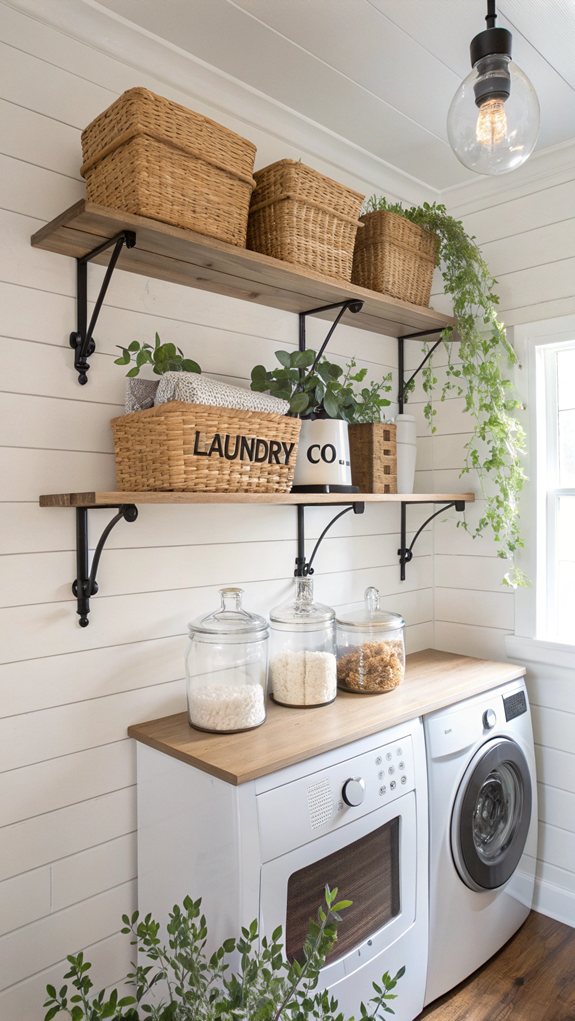 decorative baskets on shelves