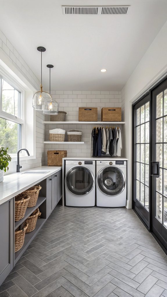 elegant grey herringbone flooring