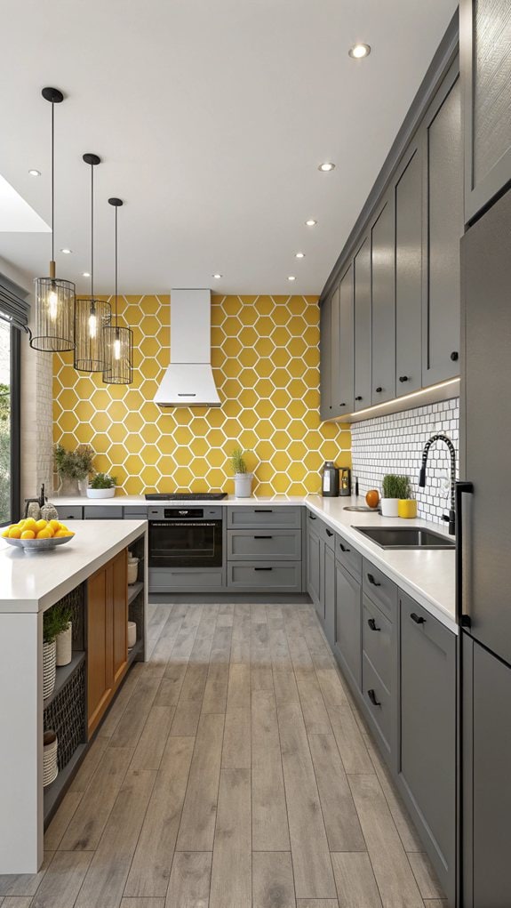 geometric yellow gray backsplash