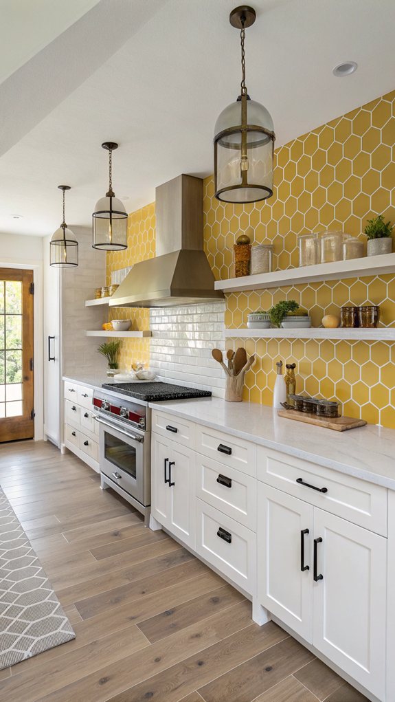 honeycomb yellow mosaic tiles