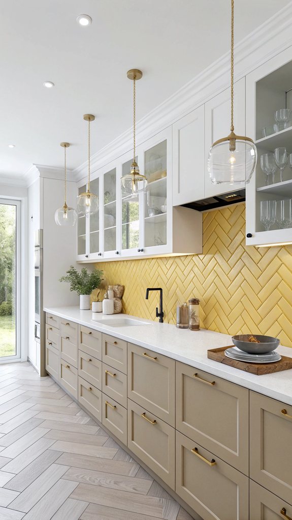 pale yellow herringbone design