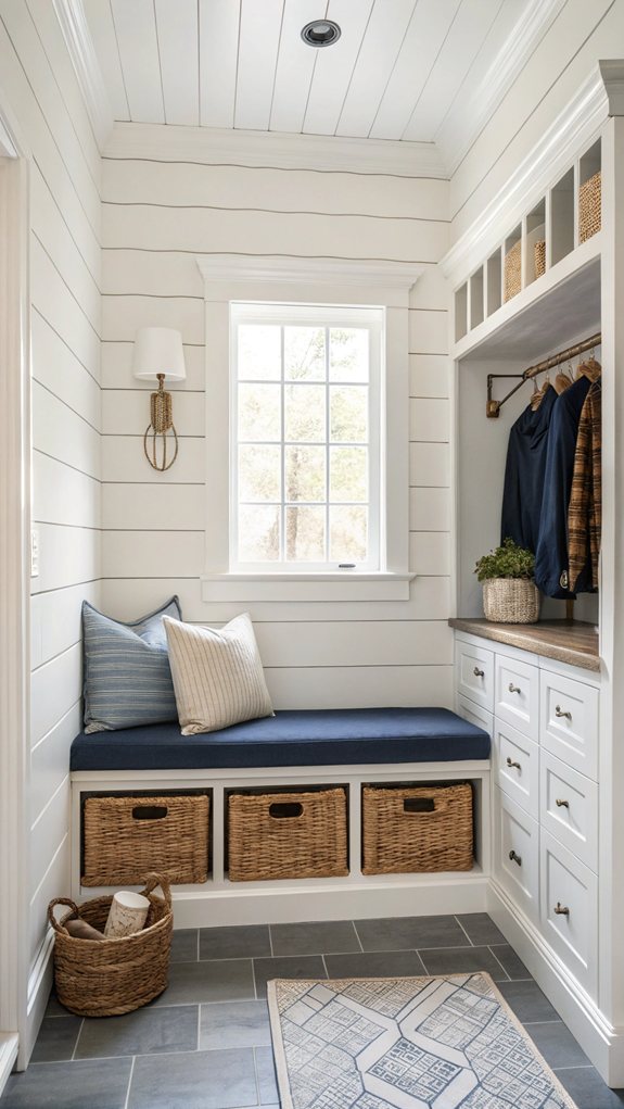 storage bench with baskets