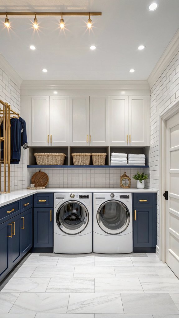 stylish dual tone laundry cabinet