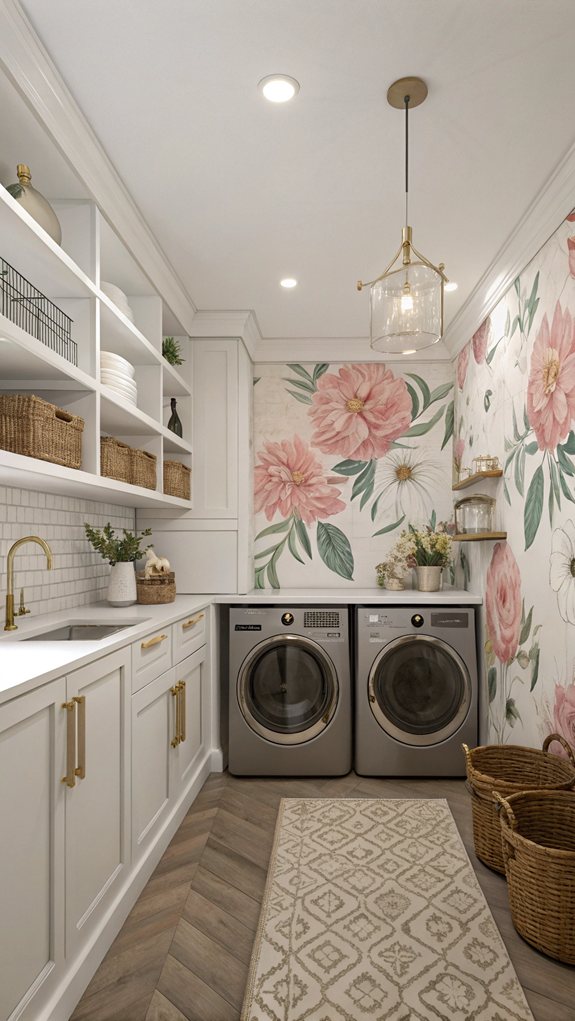 vibrant floral accent wall