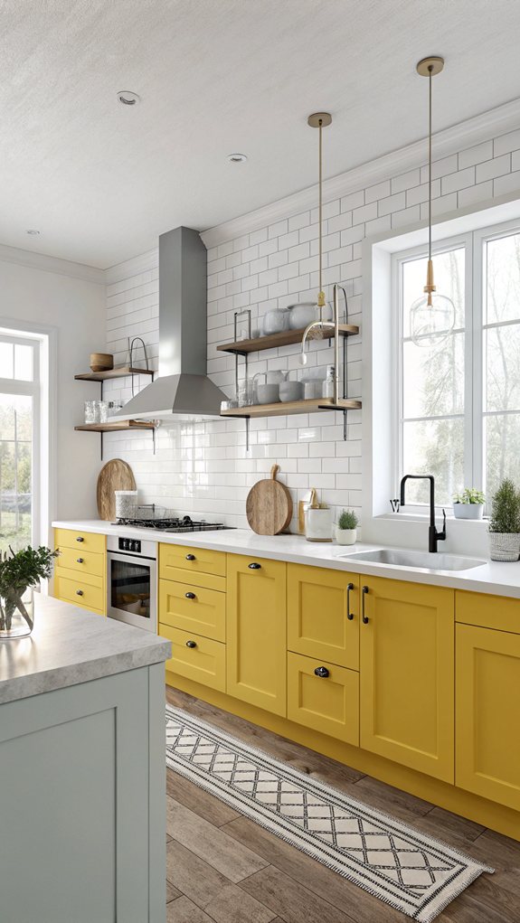 yellow and white cabinets