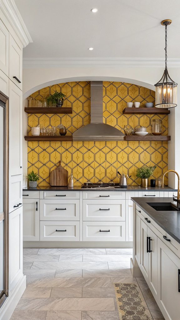 yellow tile with dark grout