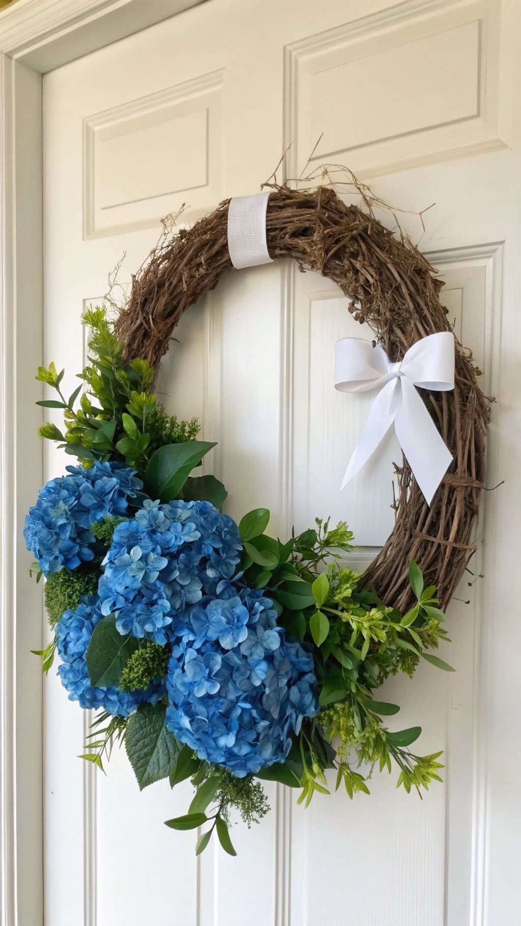 blue hydrangea boxwood combination