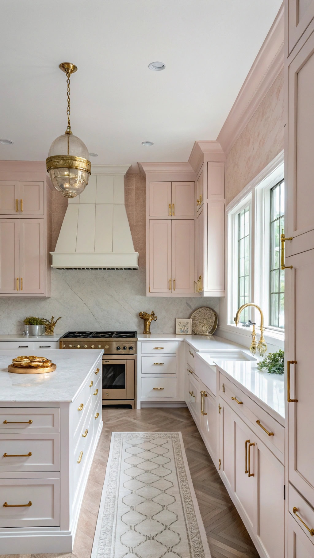 blush pink walls gold hardware