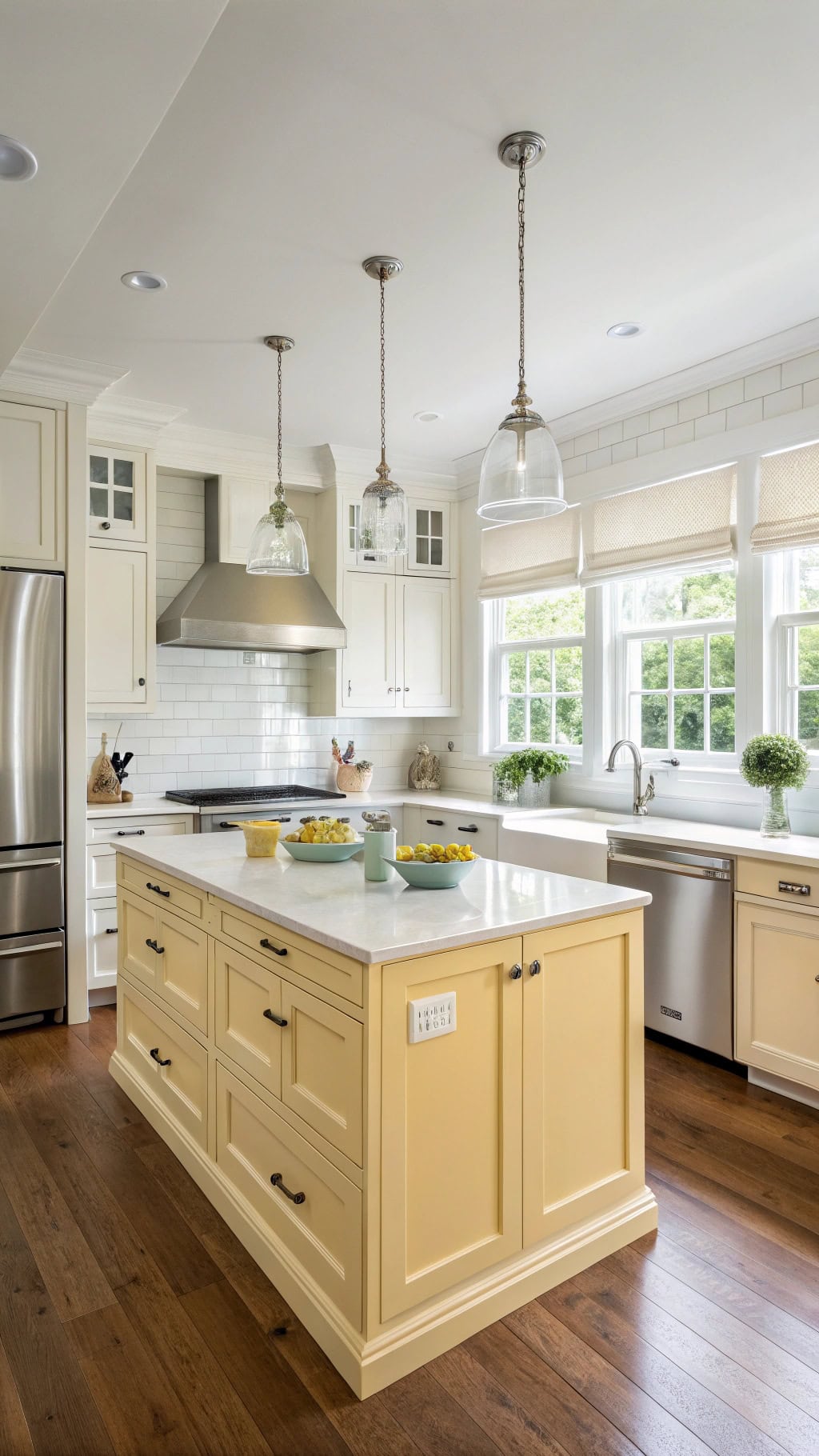 butter yellow cabinets trim