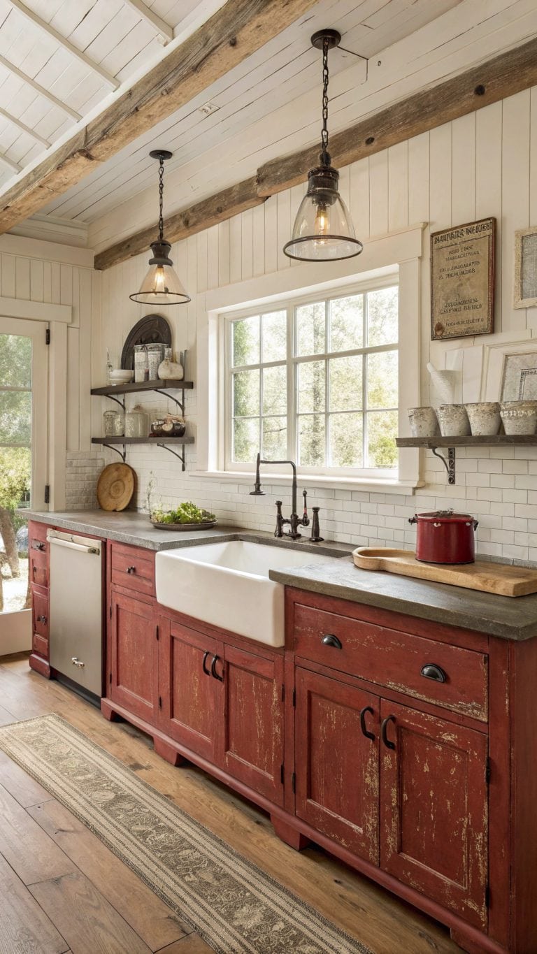 charming red farmhouse kitchens