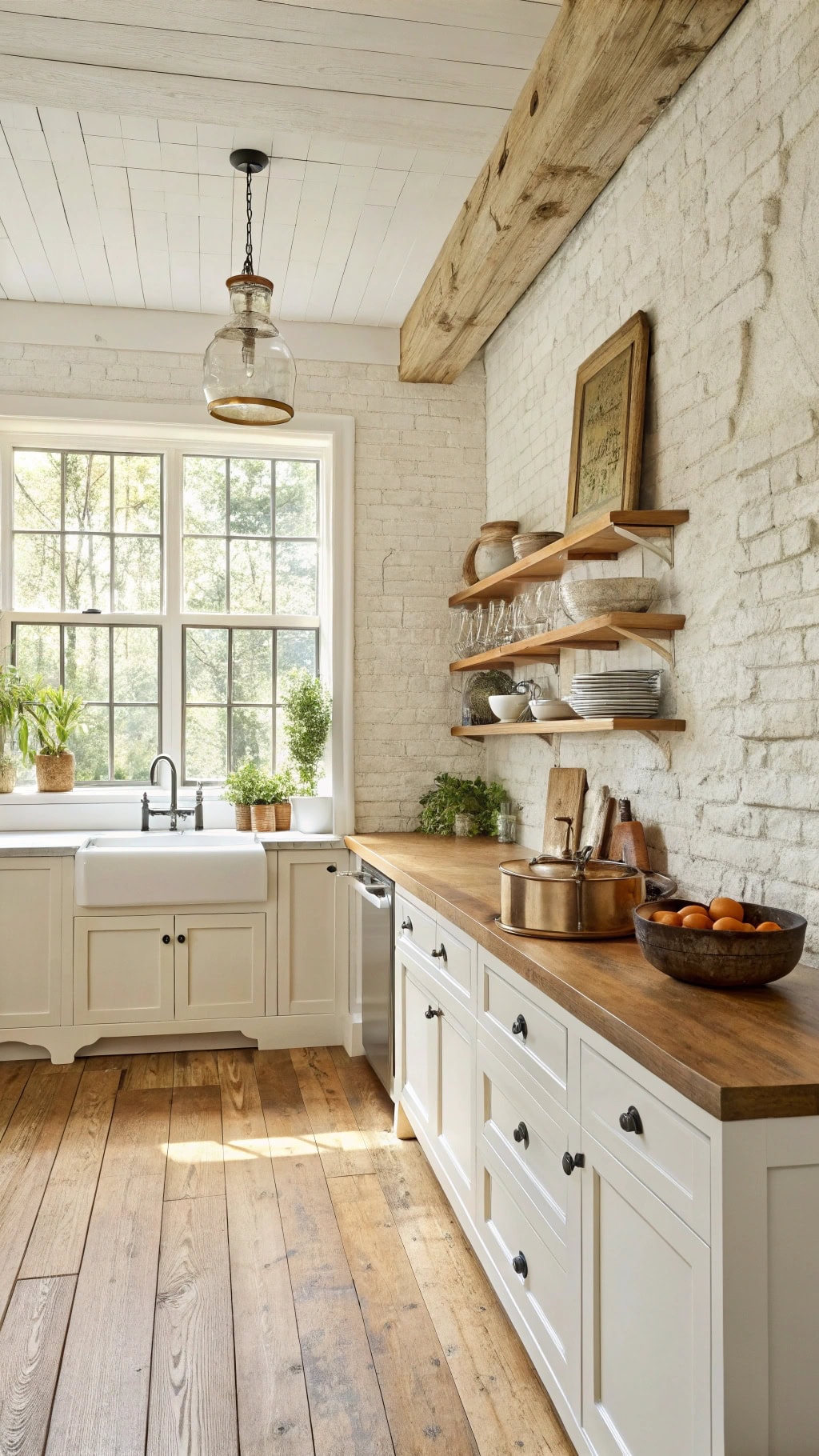 charming whitewashed brick kitchen