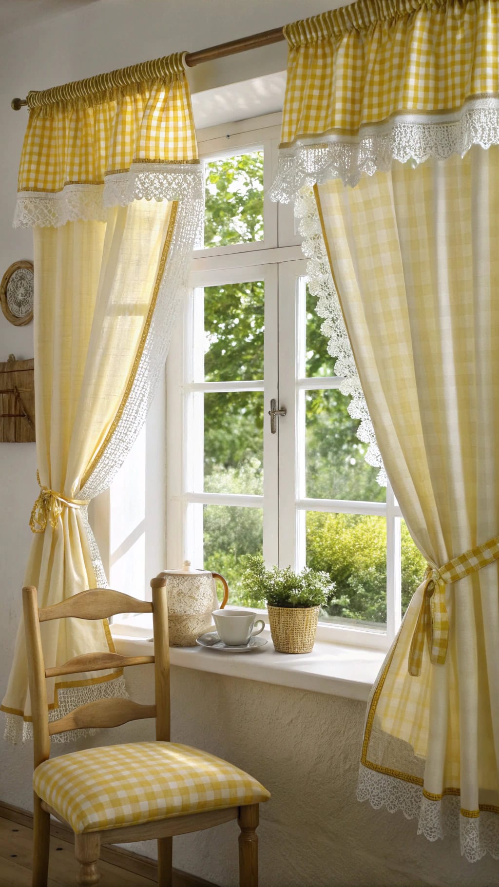 charming yellow checked curtains