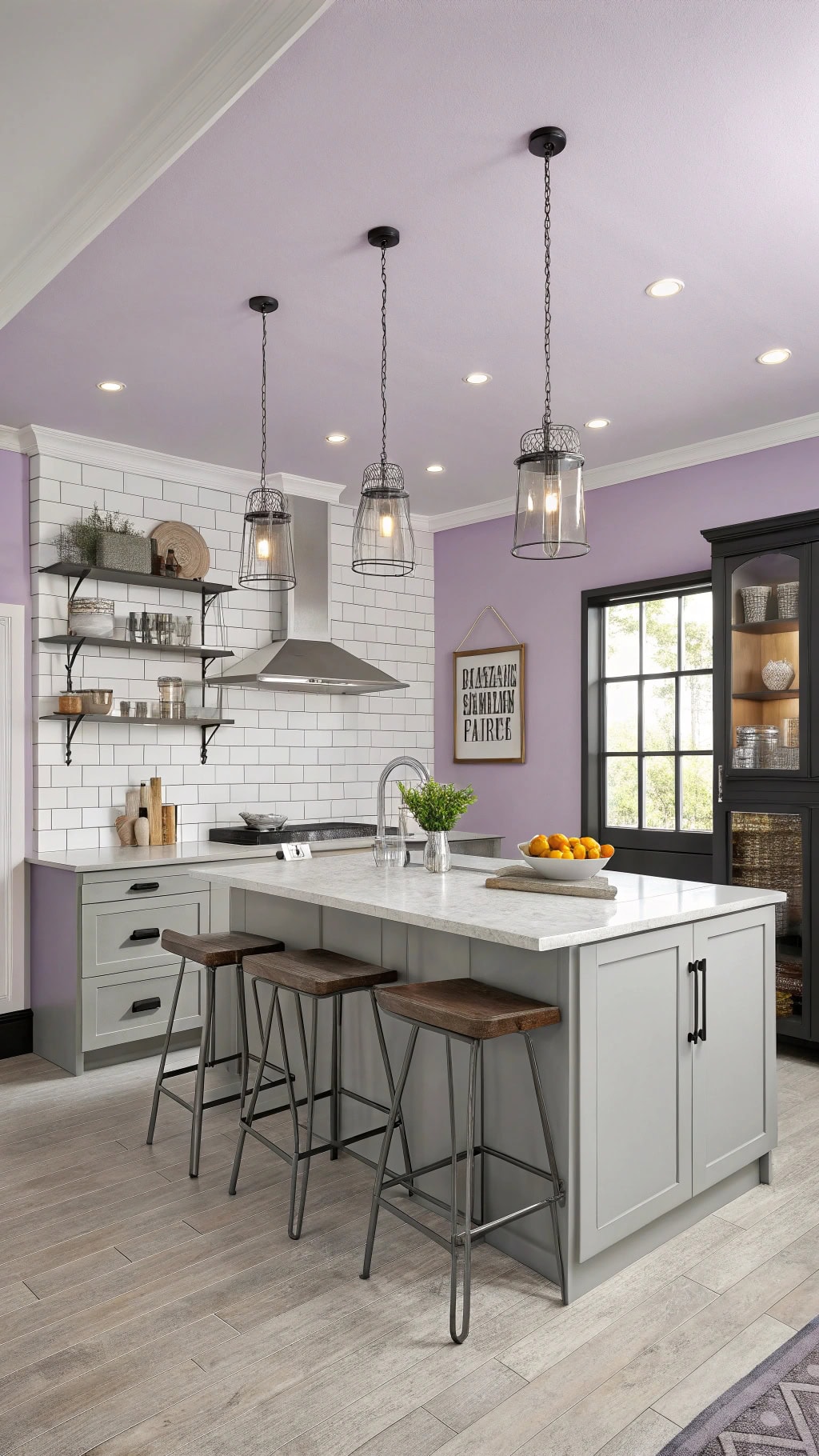 chic industrial light purple kitchen