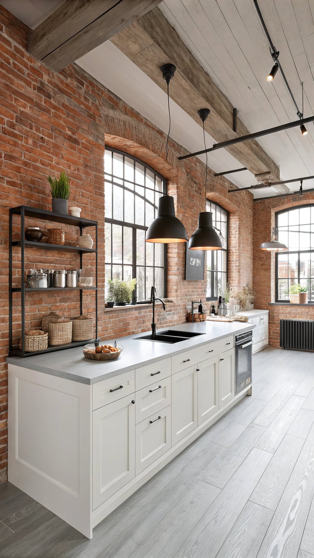 contemporary brick kitchen design