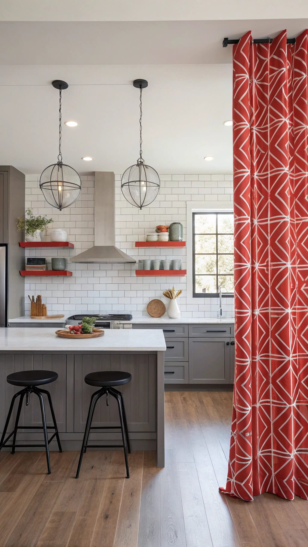 contemporary geometric red curtains