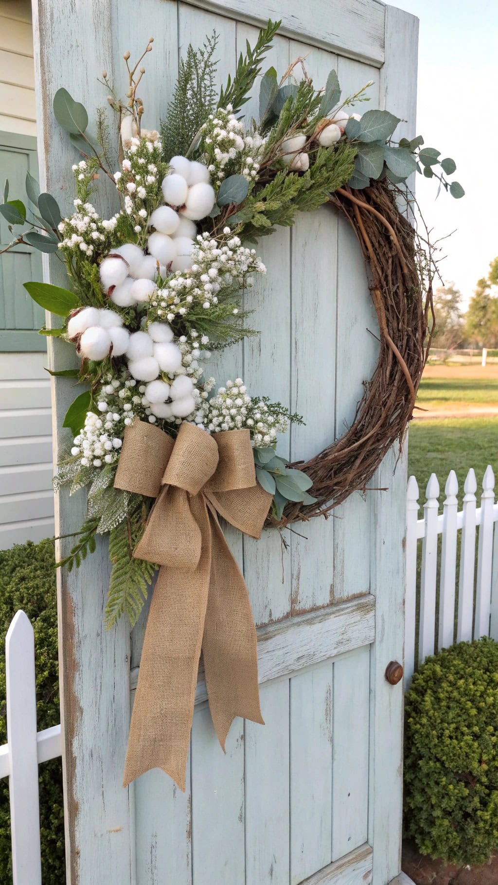 cotton and baby s breath arrangement