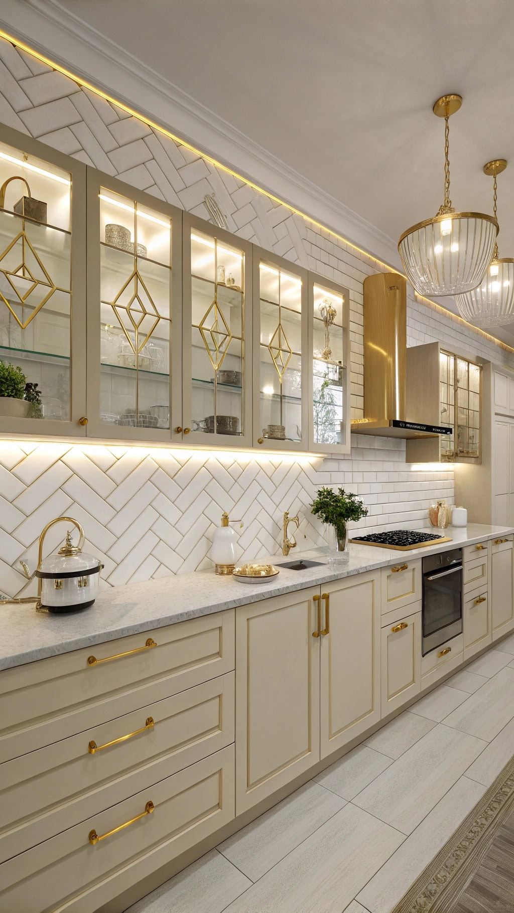 cream tiles gold grout