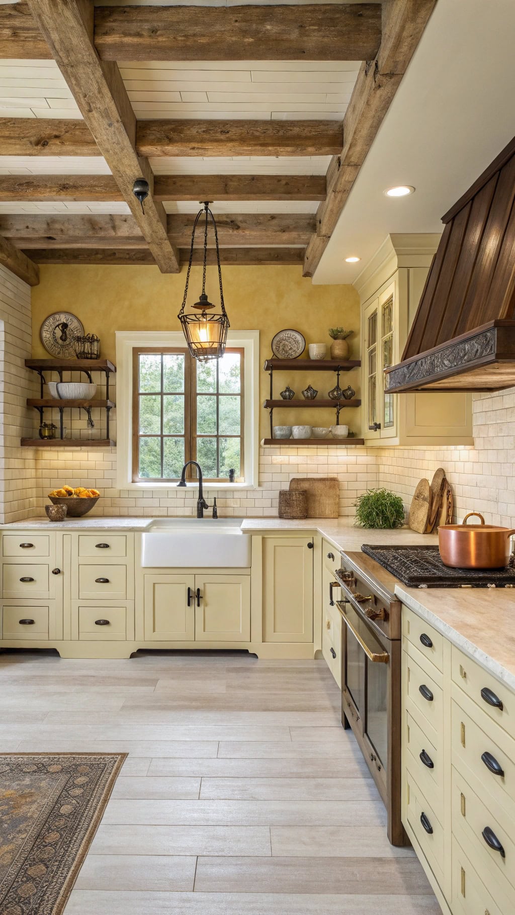 distressed rustic yellow kitchen