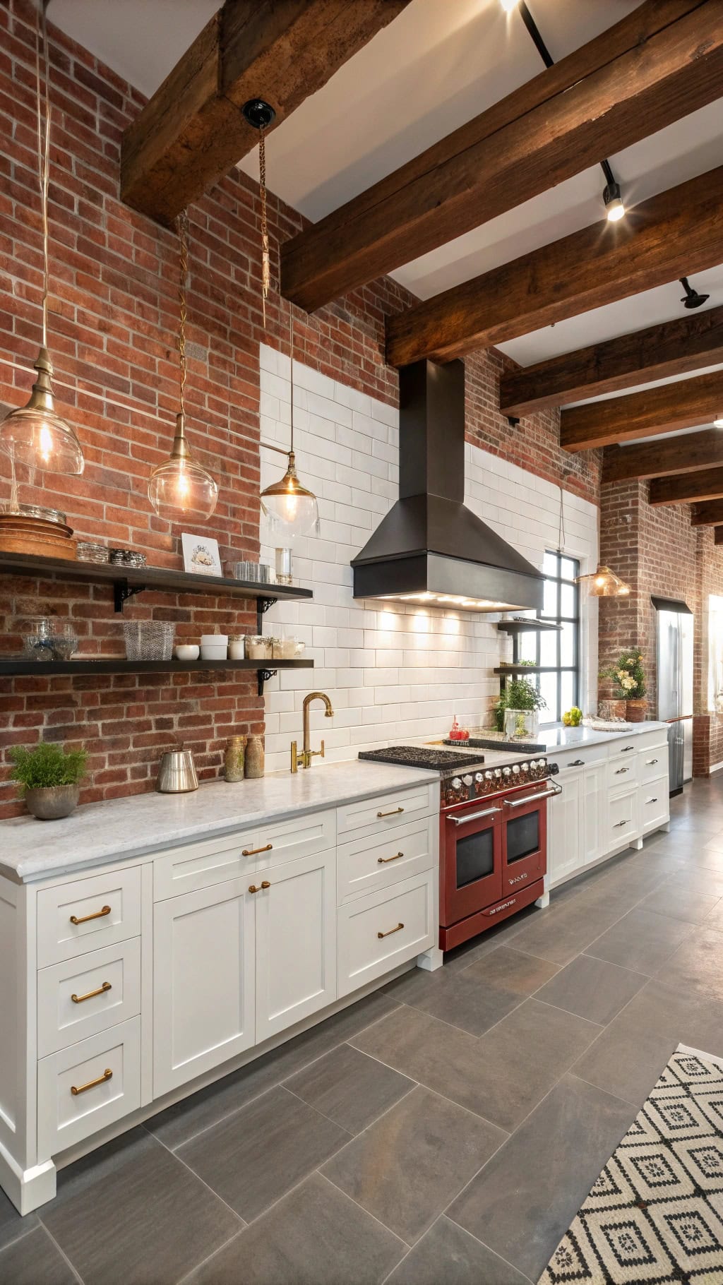 eclectic brick texture kitchen