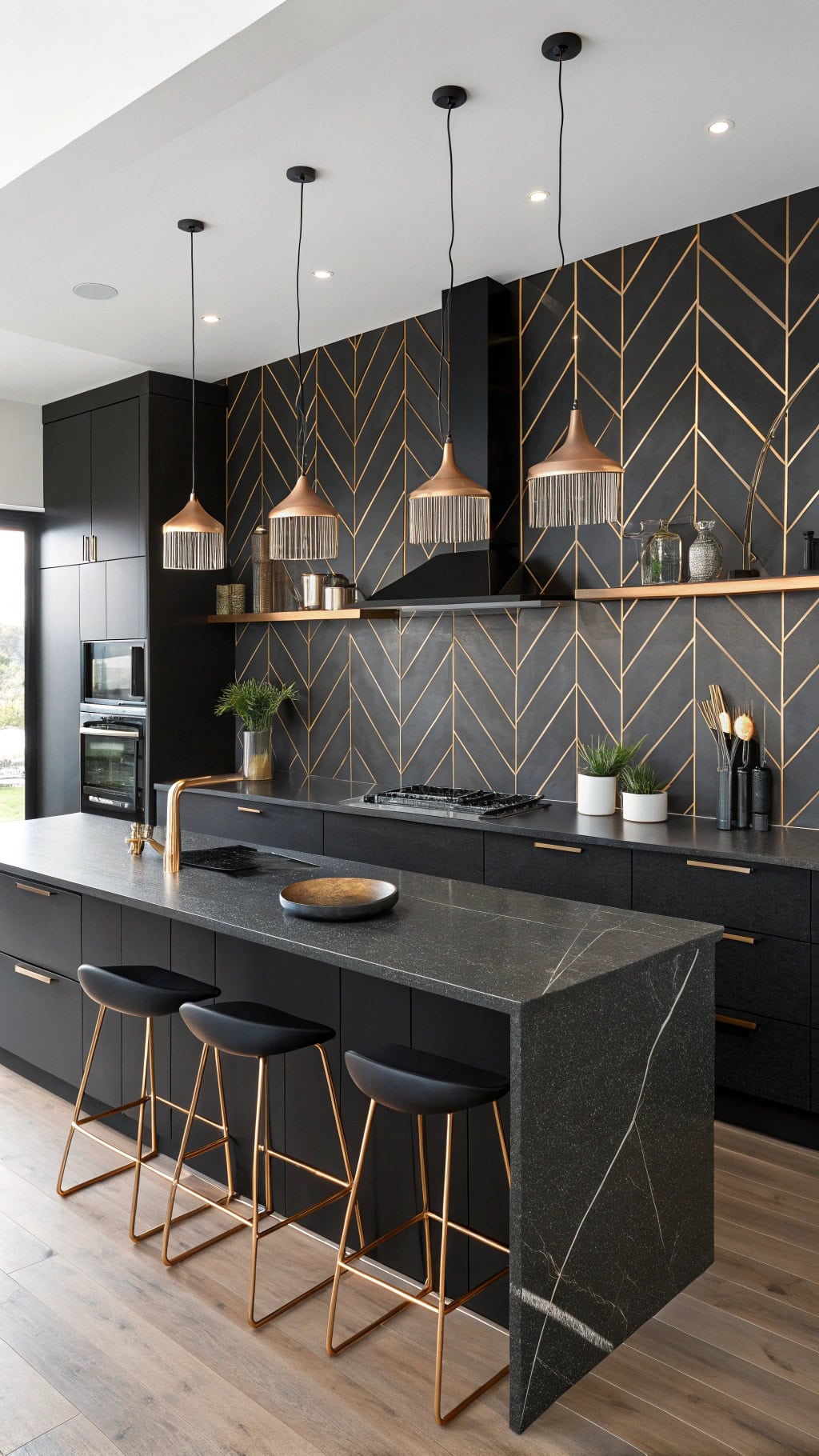 elegant black subway tiles