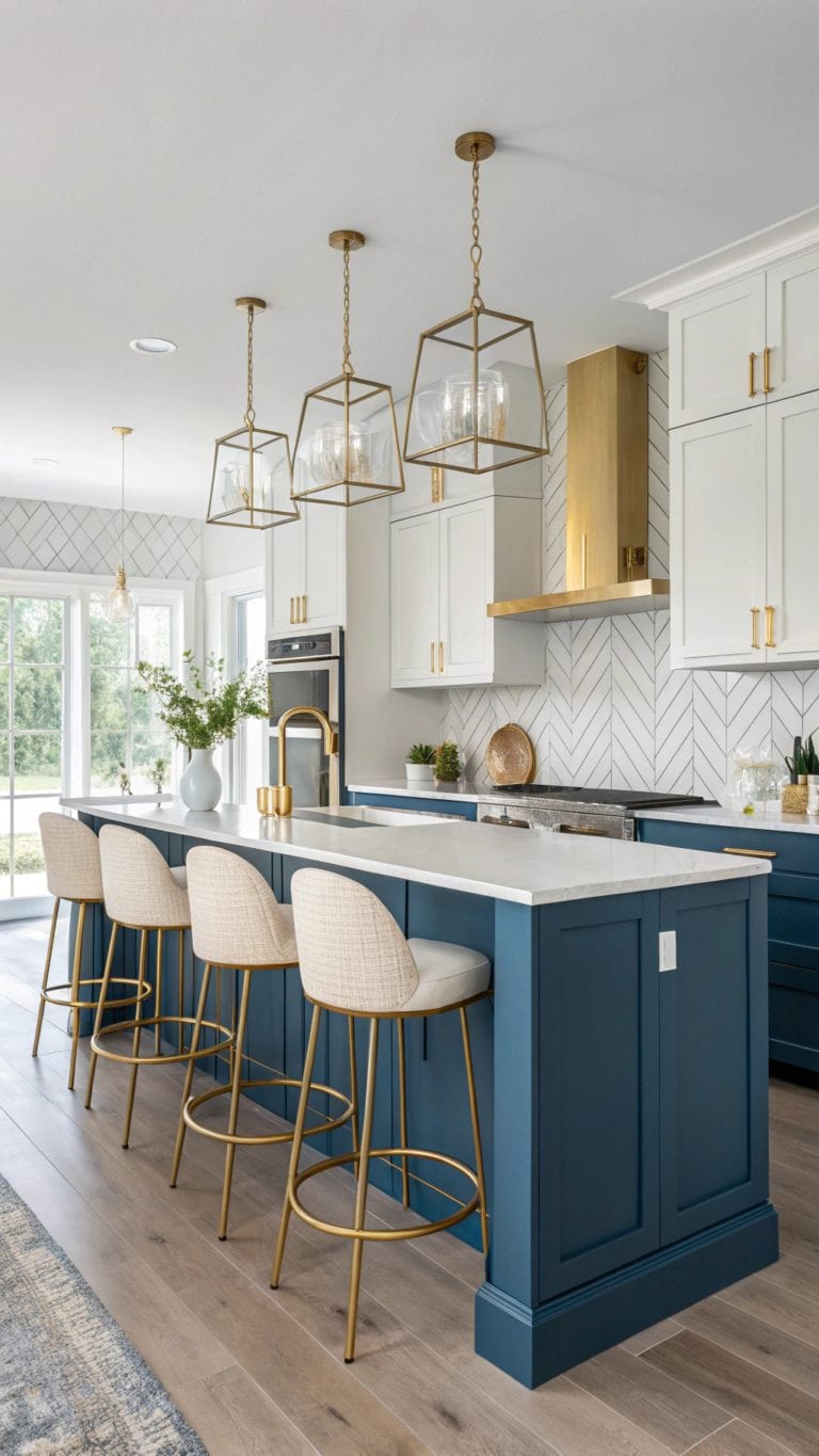 elegant blue and gold kitchens