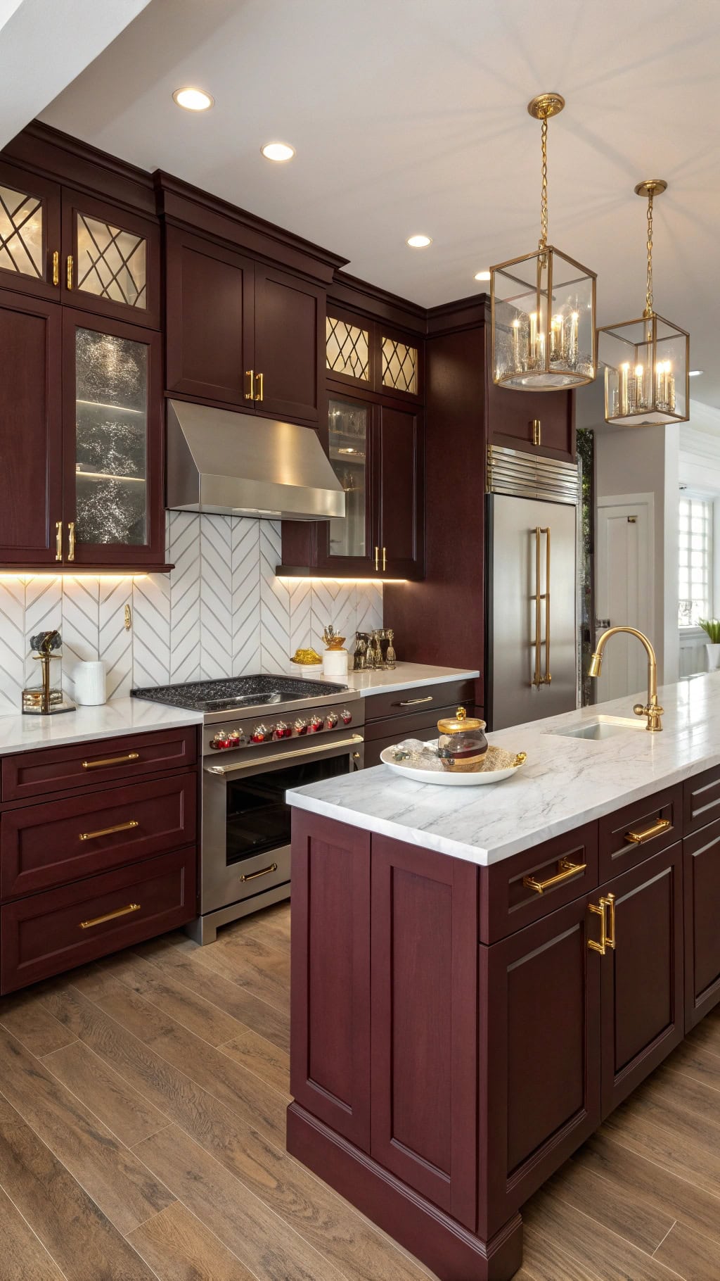 elegant burgundy cabinet design