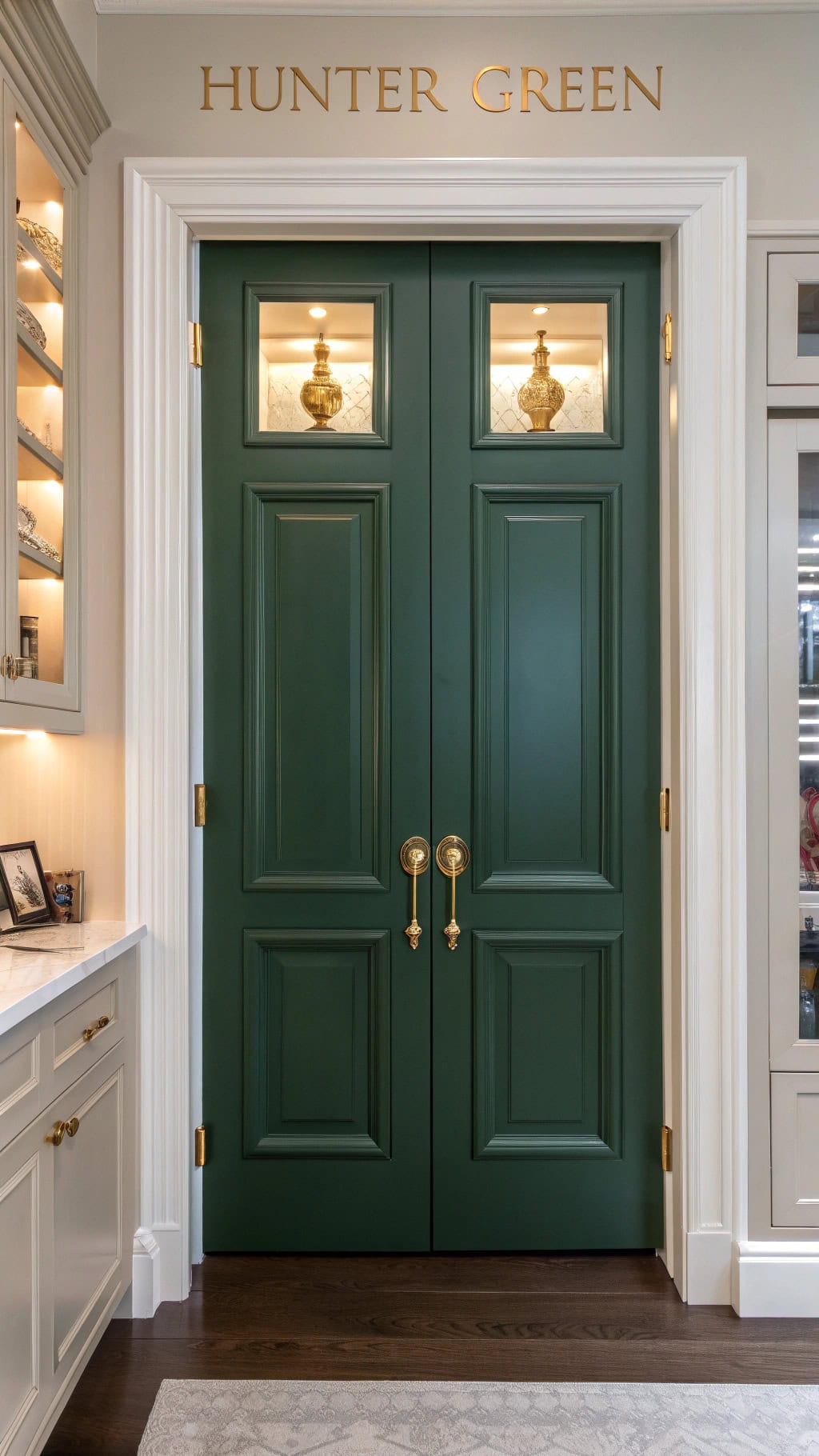 elegant green cabinetry accents