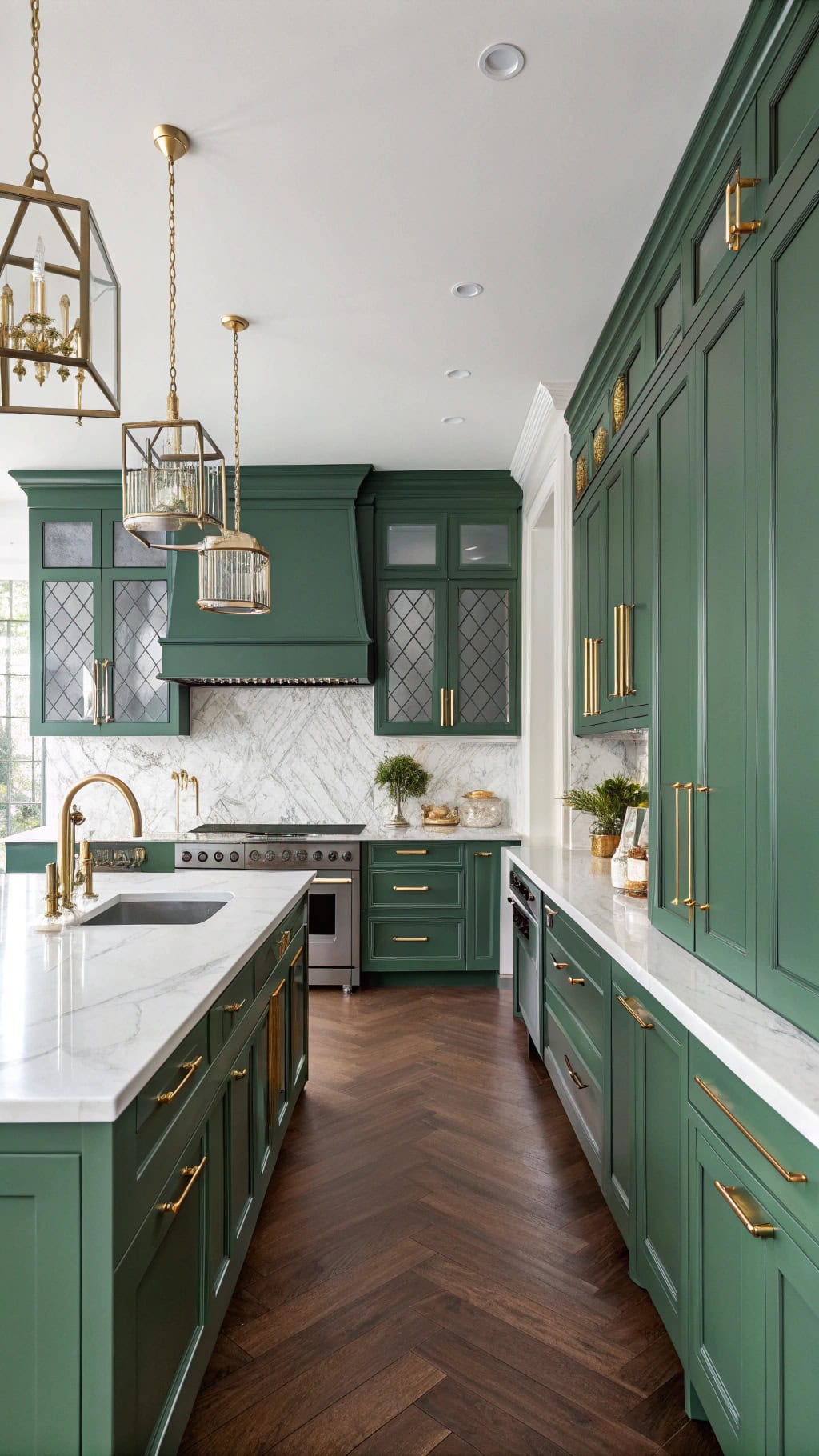 elegant green cabinetry accents