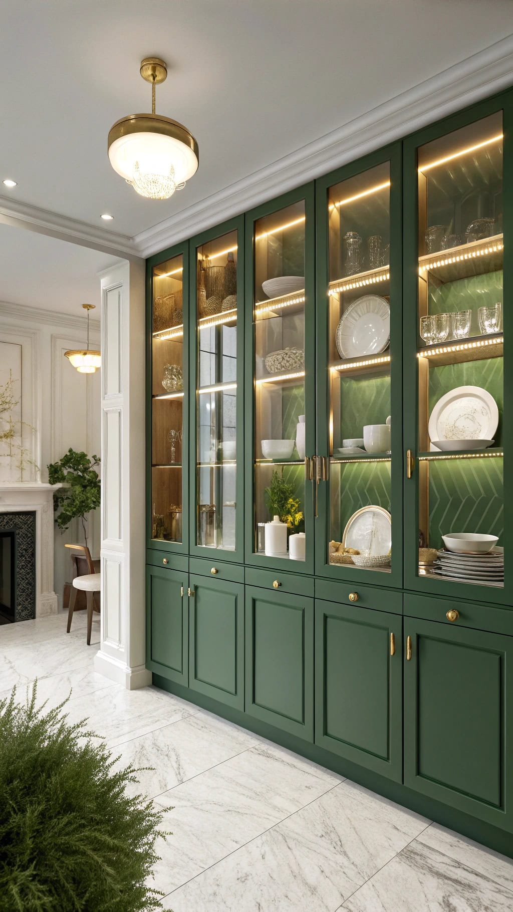 elegant green glass cabinets