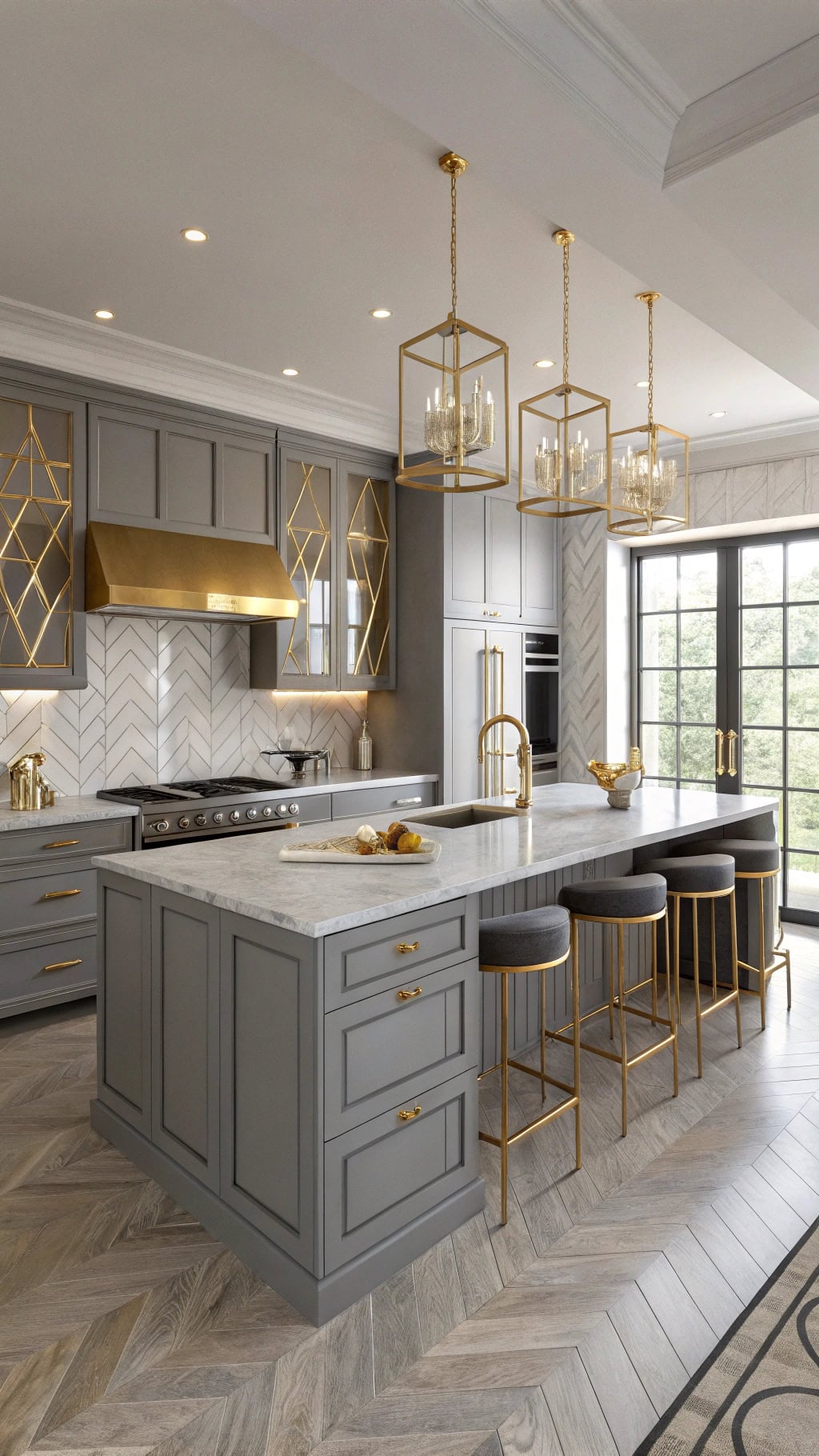 elegant grey gold kitchen