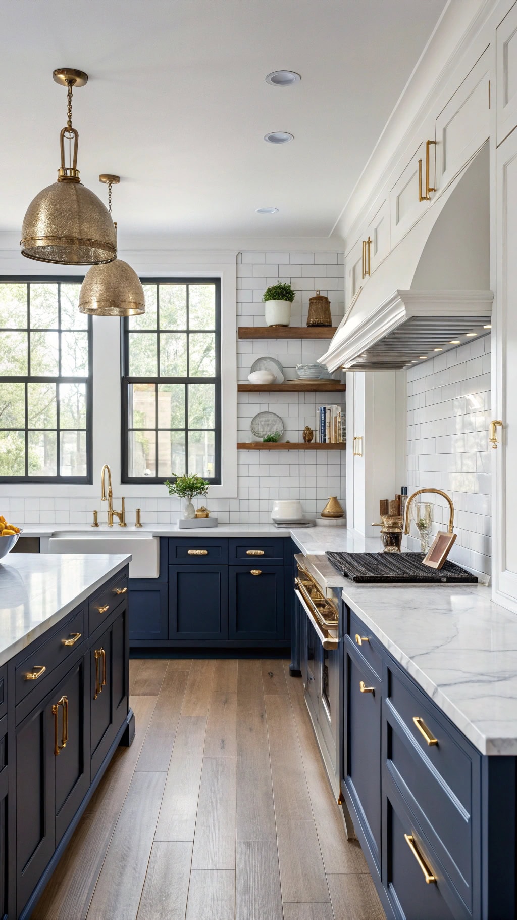 elegant navy gold kitchen